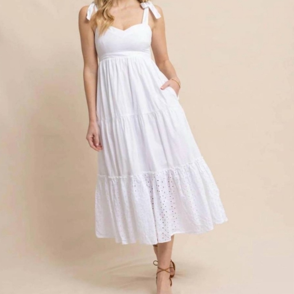 SOUTHERN TIDE eyelet sweetheart maxi dress in classic white With Pockets!! Small